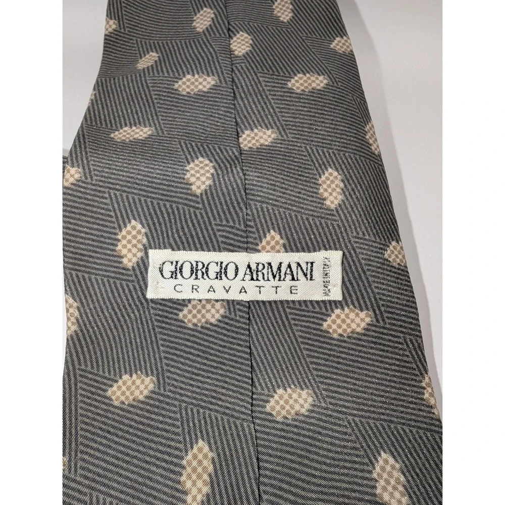 Giorgio Armani Cravatte All Silk Tie Gray Beige Geometric Made In Italy